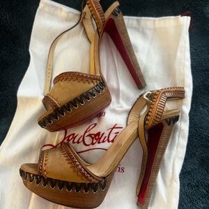 *AUTHENTIC* Christian Louboutin Noisette Suede/Leather Trepi High 140 Sandals